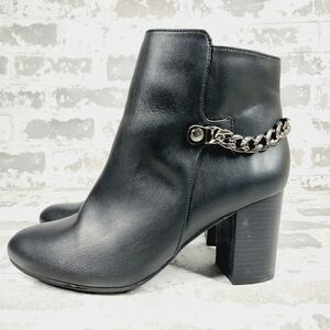 Westies Jarama Black Side Zip Almond Toe Chain Accent Heeled Ankle Boots B458